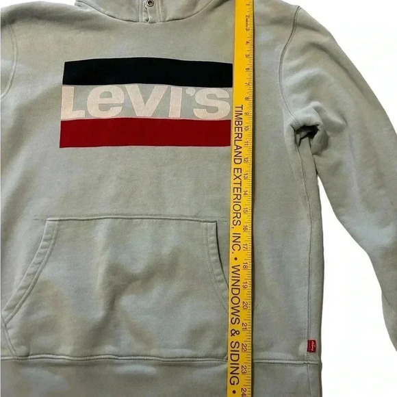 Levis Hoodie Mens Medium Blue Pullover Hooded Sweatshirt Logo Spell Out Pocket - Picture 9 of 9